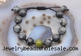 CGB9828 12mm round black labradorite & China jade adjustable bracelets