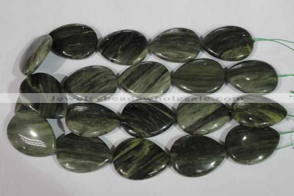 CGH16 15.5 inches 30*40mm flat teardrop green hair stone beads