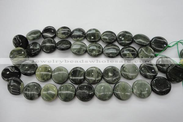 CGH18 15.5 inches 12mm flat round green hair stone beads wholesale