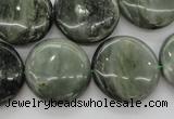 CGH22 15.5 inches 20mm flat round green hair stone beads wholesale