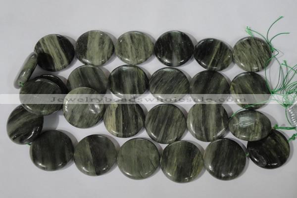 CGH24 15.5 inches 30mm flat round green hair stone beads