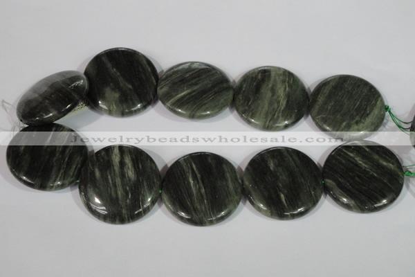 CGH25 15.5 inches 40mm flat round green hair stone beads