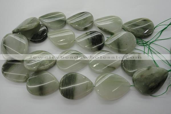 CGH36 15.5 inches 30*40mm twisted flat teardrop green hair stone beads