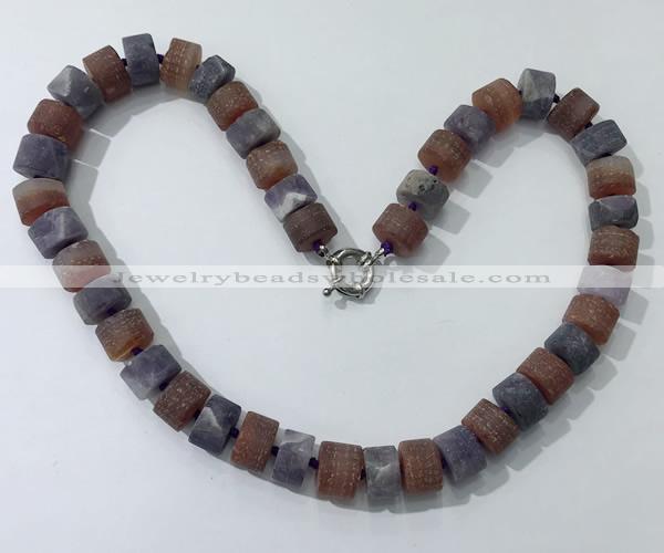 CGN178 20 inches 7*12mm - 9*12mm tyre matte amethyst & red agate necklaces