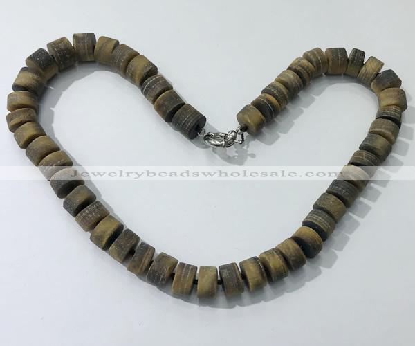 CGN179 20 inches 7*12mm - 9*12mm tyre matte yellow tiger eye necklaces