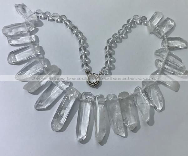 CGN185 23 inches 8*20mm - 11*60mm white crystal stick necklaces