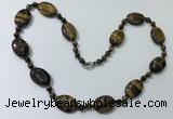 CGN205 22 inches 6mm round & 18*25mm oval yellow tiger eye necklaces