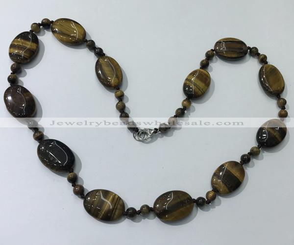 CGN205 22 inches 6mm round & 18*25mm oval yellow tiger eye necklaces