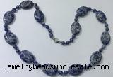 CGN208 22 inches 6mm round & 18*25mm oval blue spot stone necklaces