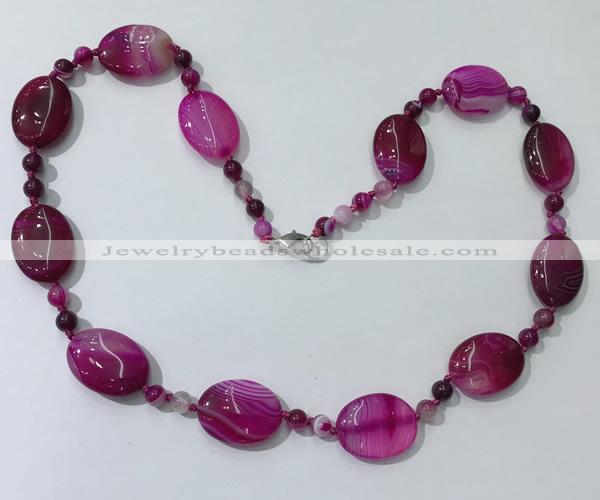 CGN217 22 inches 6mm round & 18*25mm oval agate necklaces