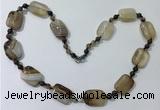 CGN231 22 inches 6mm round & 18*25mm rectangle agate necklaces