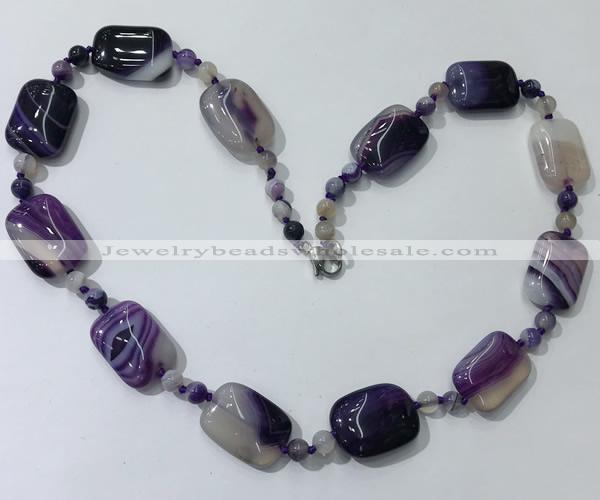 CGN234 22 inches 6mm round & 18*25mm rectangle agate necklaces