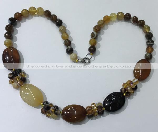 CGN272 18.5 inches 8mm round & 18*25mm oval agate beaded necklaces