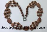 CGN292 24.5 inches chinese crystal & goldstone beaded necklaces