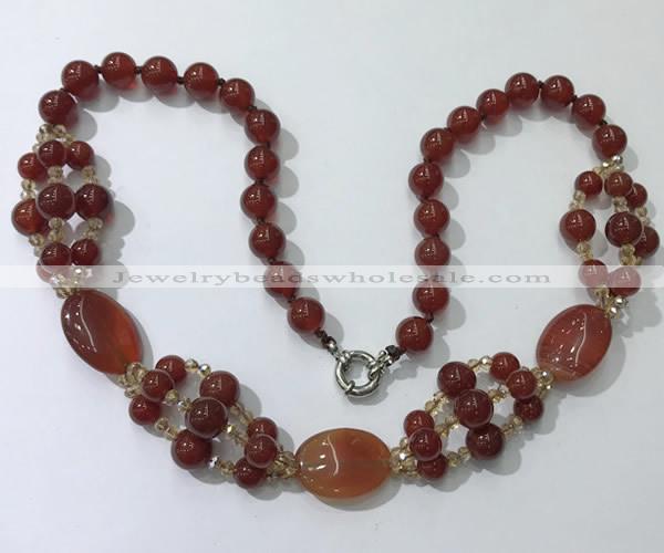 CGN293 24.5 inches chinese crystal & red agate beaded necklaces