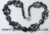 CGN295 24.5 inches chinese crystal & black agate beaded necklaces