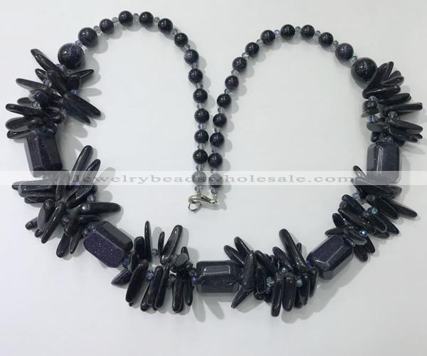 CGN305 27.5 inches chinese crystal & blue goldstone beaded necklaces