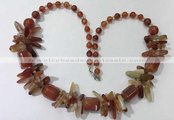 CGN306 27.5 inches chinese crystal & red agate beaded necklaces