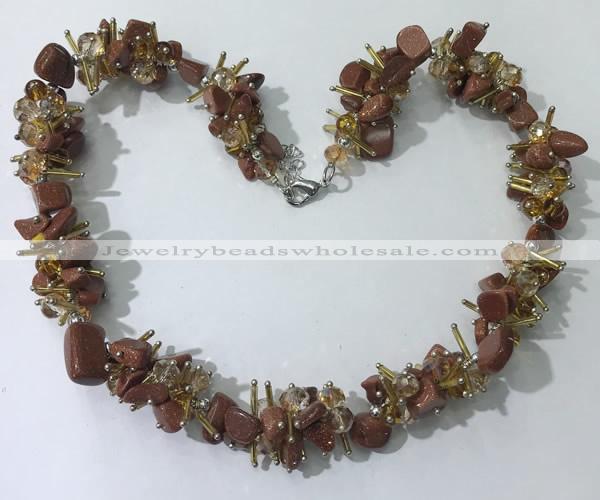 CGN411 19.5 inches chinese crystal & goldstone chips beaded necklaces