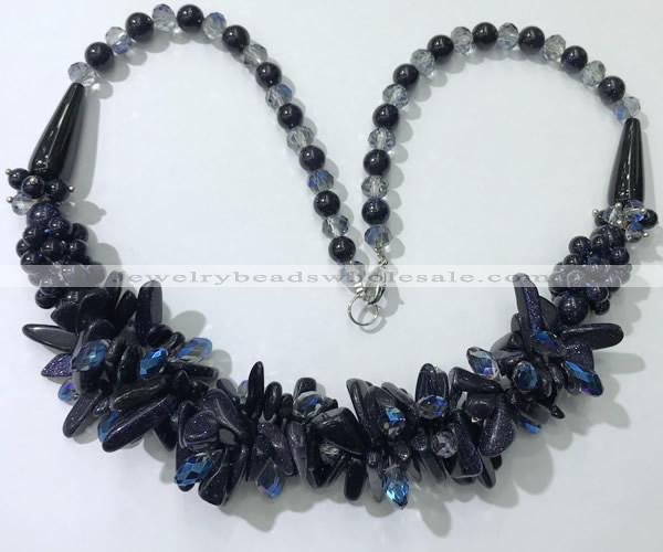 CGN466 22 inches chinese crystal & blue goldstone beaded necklaces