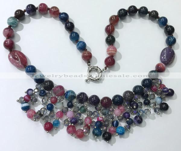 CGN486 21.5 inches chinese crystal & striped agate beaded necklaces