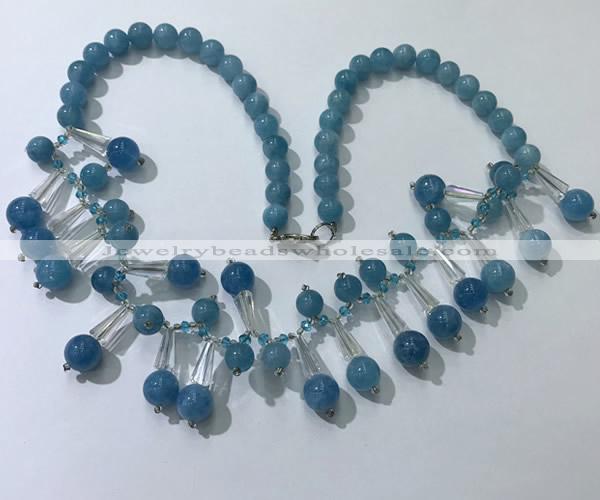 CGN502 21 inches chinese crystal & blue sponge quartz beaded necklaces