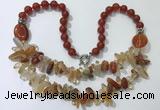 CGN520 23.5 inches chinese crystal & red agate beaded necklaces