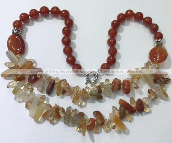 CGN520 23.5 inches chinese crystal & red agate beaded necklaces