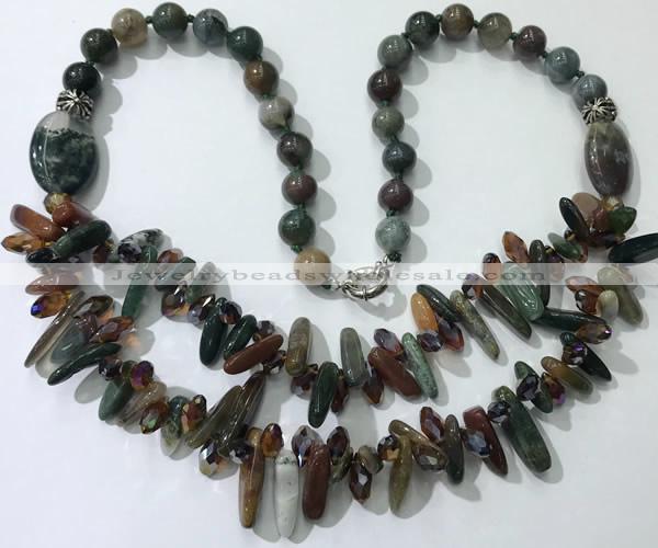 CGN522 23.5 inches chinese crystal & Indian agate beaded necklaces