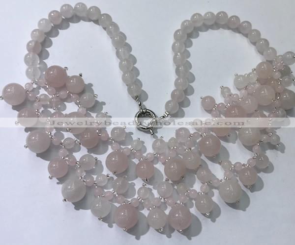 CGN555 19.5 inches stylish 4mm - 12mm rose quartz beaded necklaces