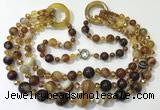 CGN621 24 inches chinese crystal & striped agate beaded necklaces