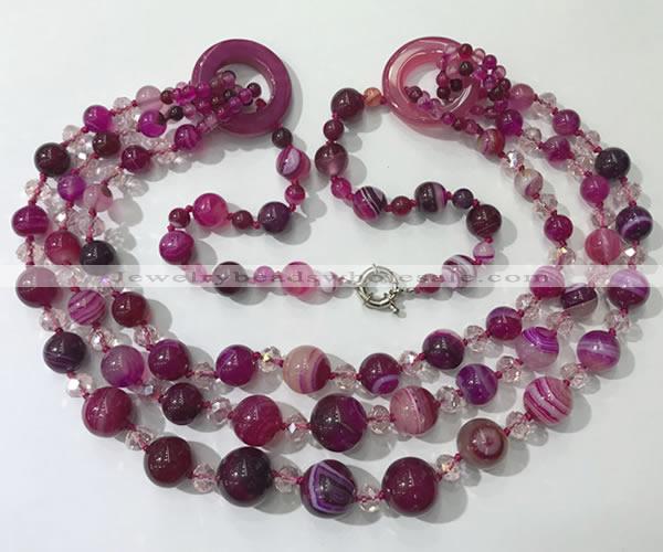 CGN623 24 inches chinese crystal & striped agate beaded necklaces