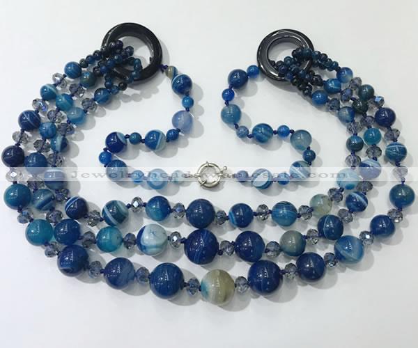 CGN627 24 inches chinese crystal & striped agate beaded necklaces