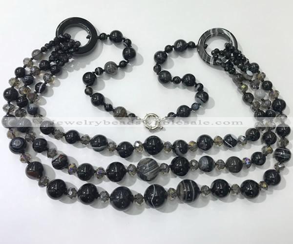 CGN631 24 inches chinese crystal & striped agate beaded necklaces