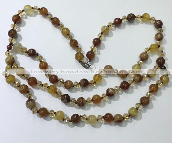 CGN651 22 inches chinese crystal & striped agate beaded necklaces