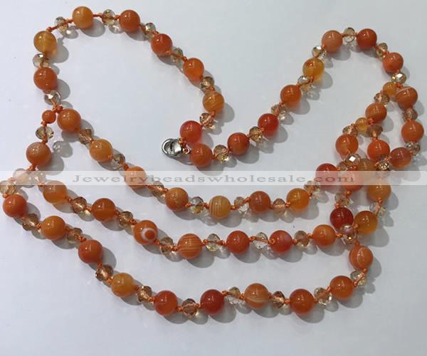 CGN654 22 inches chinese crystal & striped agate beaded necklaces