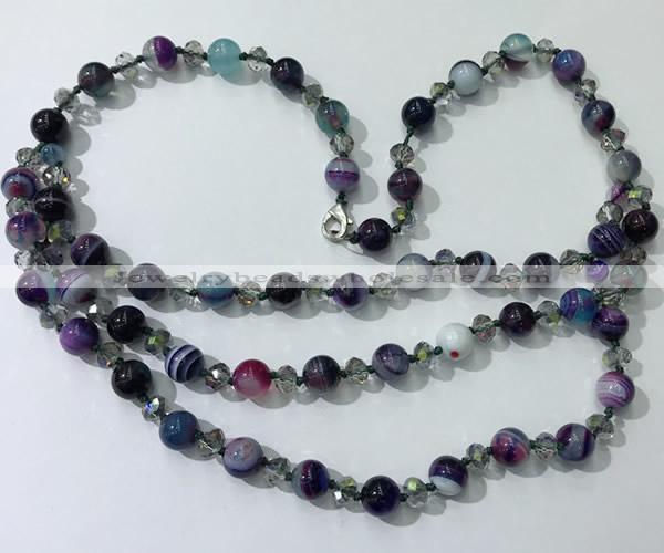 CGN662 22 inches chinese crystal & striped agate beaded necklaces