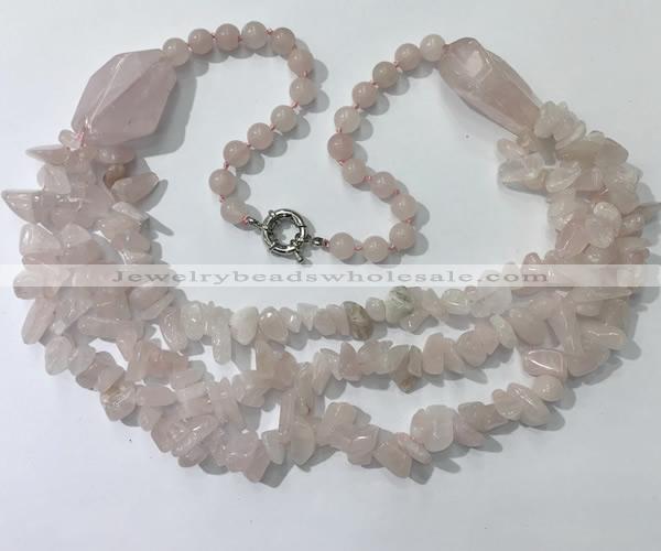 CGN670 22 inches stylish rose quartz beaded necklaces wholesale