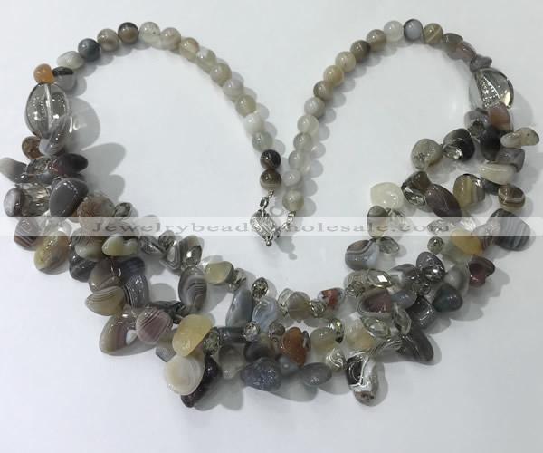 CGN701 22.5 inches chinese crystal & grey agate beaded necklaces