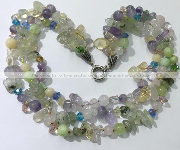 CGN711 22 inches fashion 3 rows mixed gemstone beaded necklaces