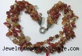 CGN712 22 inches fashion 3 rows red agate beaded necklaces