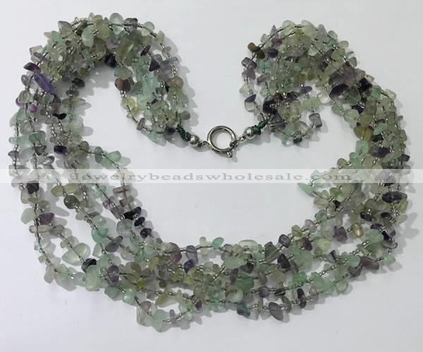 CGN725 19.5 inches stylish 6 rows fluorite chips necklaces