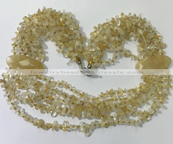 CGN757 20 inches stylish 6 rows citrine chips necklaces