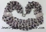 CGN759 20 inches stylish 6 rows amethyst & rose quartz chips necklaces