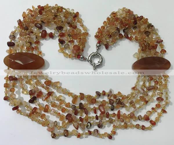 CGN762 20 inches stylish 6 rows red agate chips necklaces