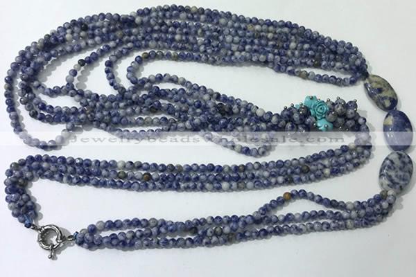 CGN848 30 inches trendy blue spot stone long beaded necklaces