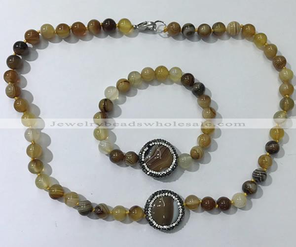 CGN870 19.5 inches 8mm round striped agate jewelry sets