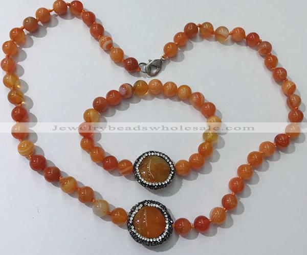 CGN873 19.5 inches 8mm round striped agate jewelry sets