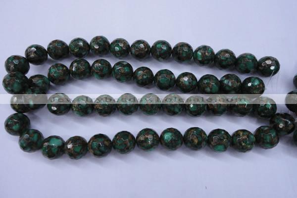 CGO114 15.5 inches 12mm faceted round gold green color stone beads