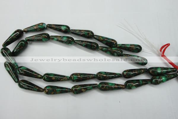 CGO130 15.5 inches 8*20mm teardrop gold green color stone beads